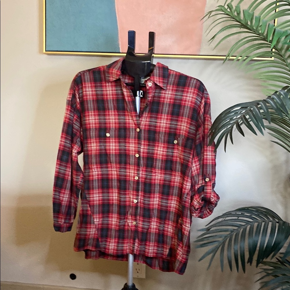 Max Studio Red and Black Casual Button Down Shirt